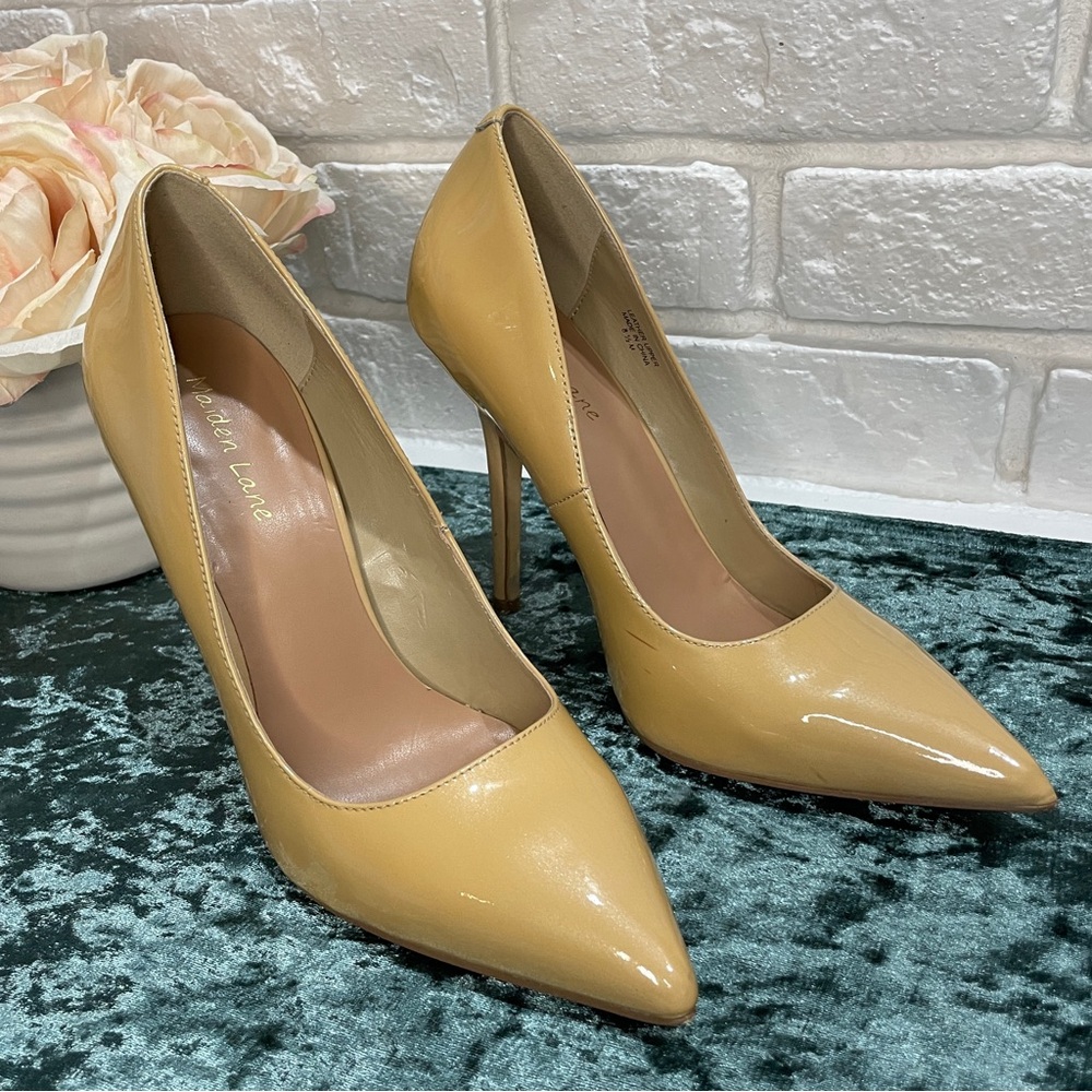 Maiden Lane Heels, Nude/Tan/Butterscotch, Patent Leather, Pointed-Toe